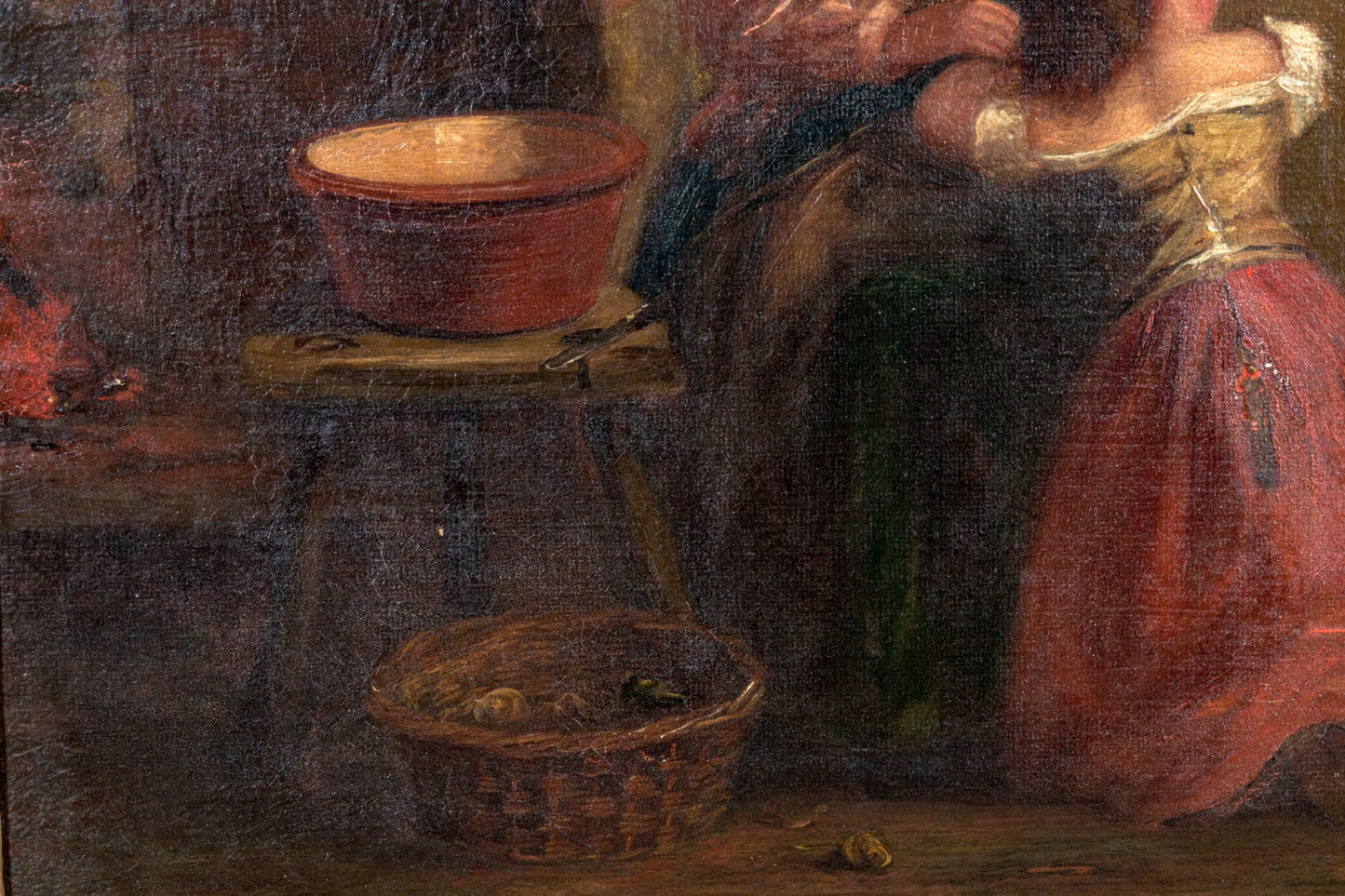 G Barnes Signed Antique Interior Genre Scene Oil On Canvas