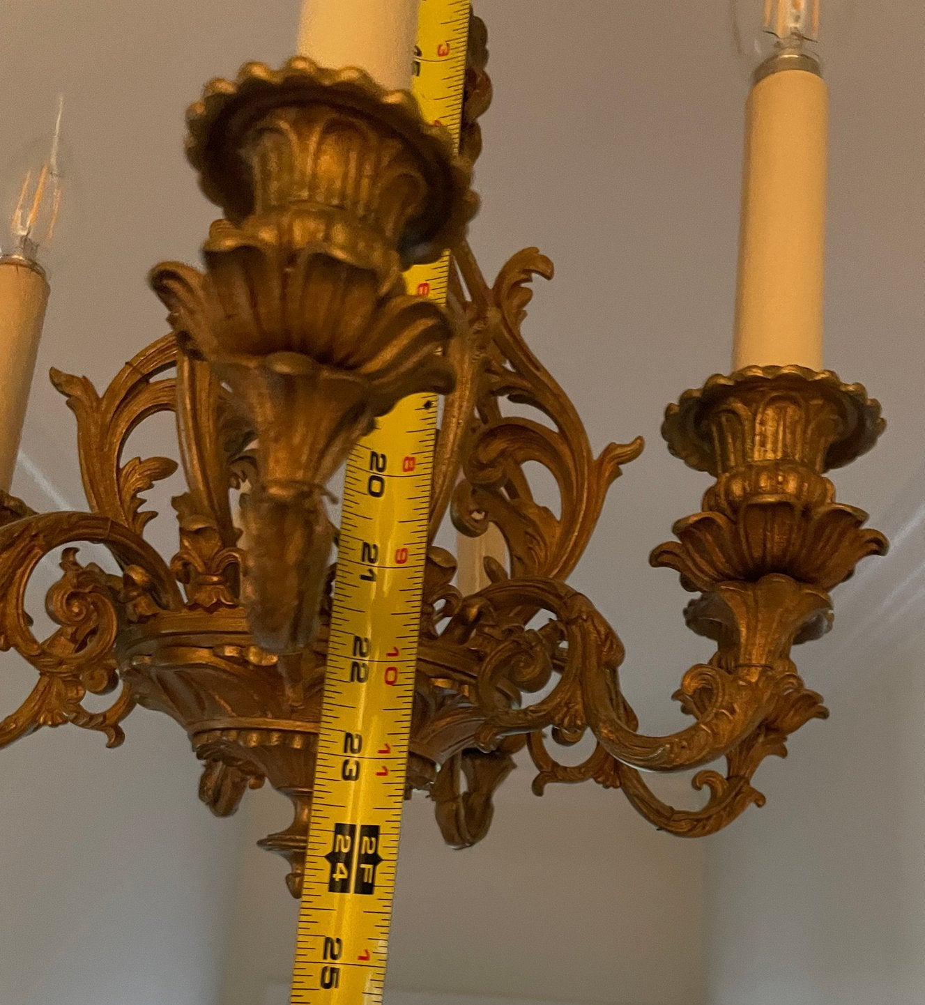 Fabulous Vintage French Brass Chandelier with Six Arms