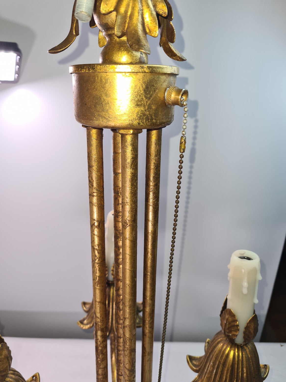 Unique French Gilded Bronze 5 Light Antique Chandelier