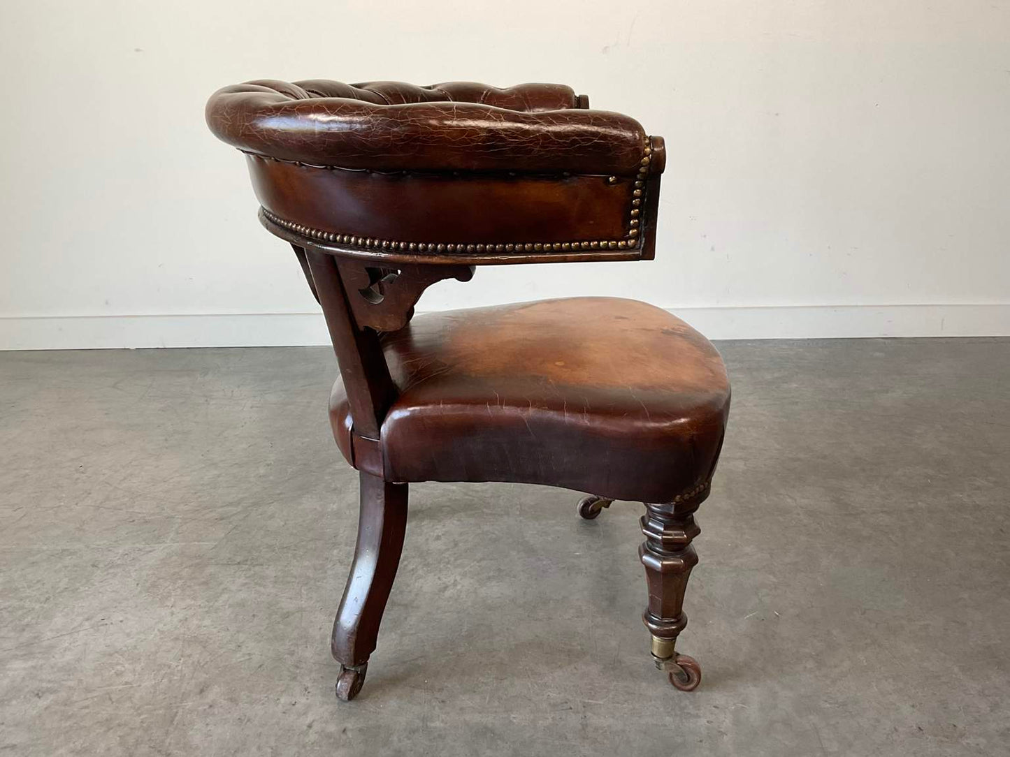 Antique Victorian Leather & Mahogany Library Chair