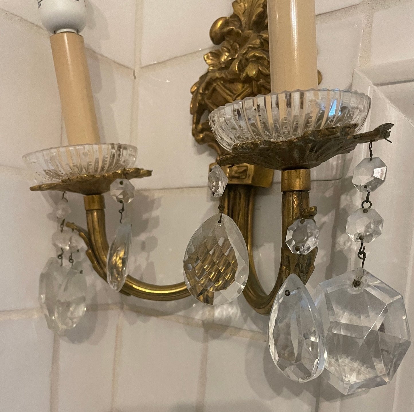 Beautiful Pair of Vintage French Style Ornate Double Light Sconces