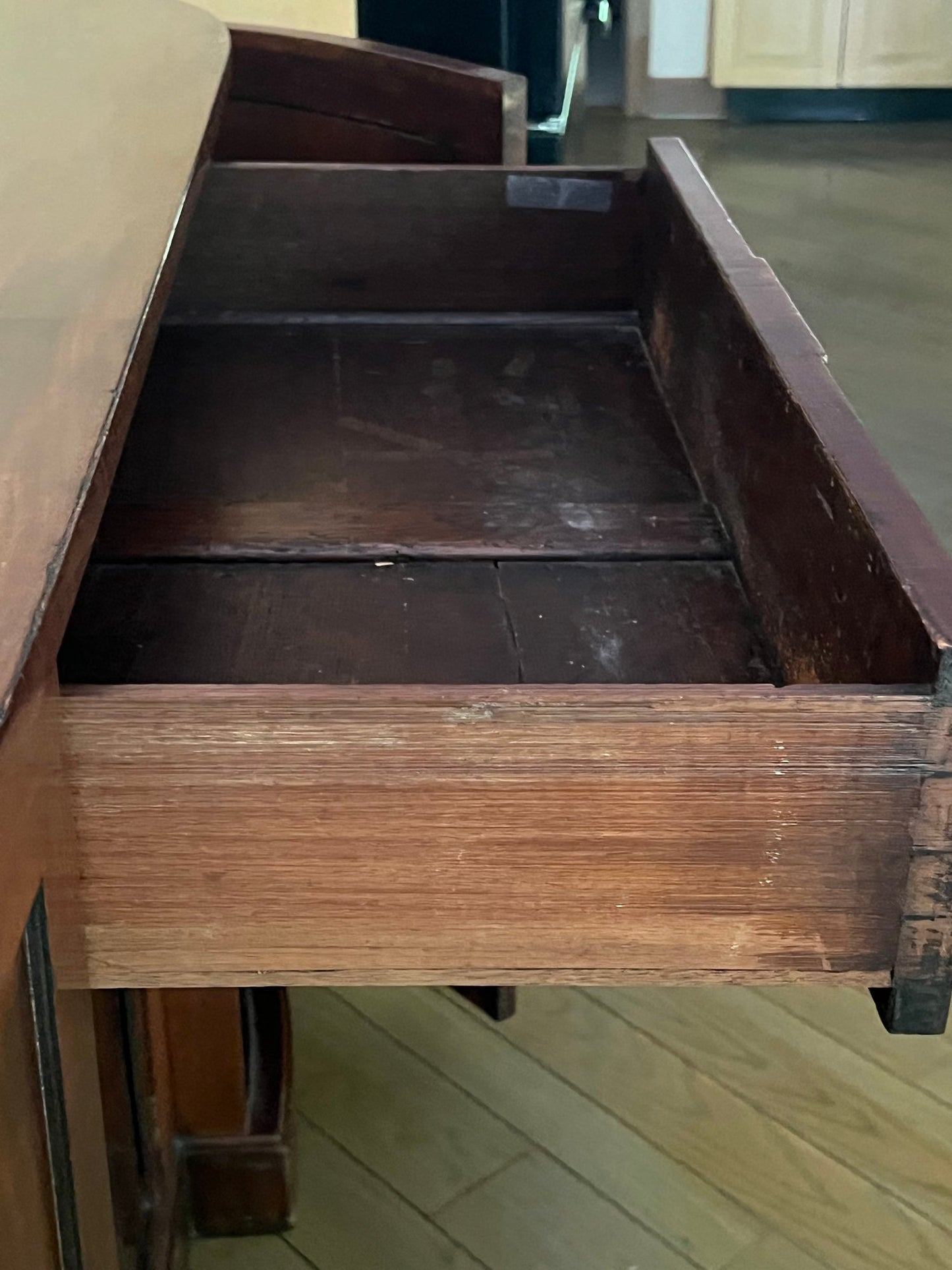 Vintage Mahogany Sideboard with high brass gallery rail and recessed center cabinet