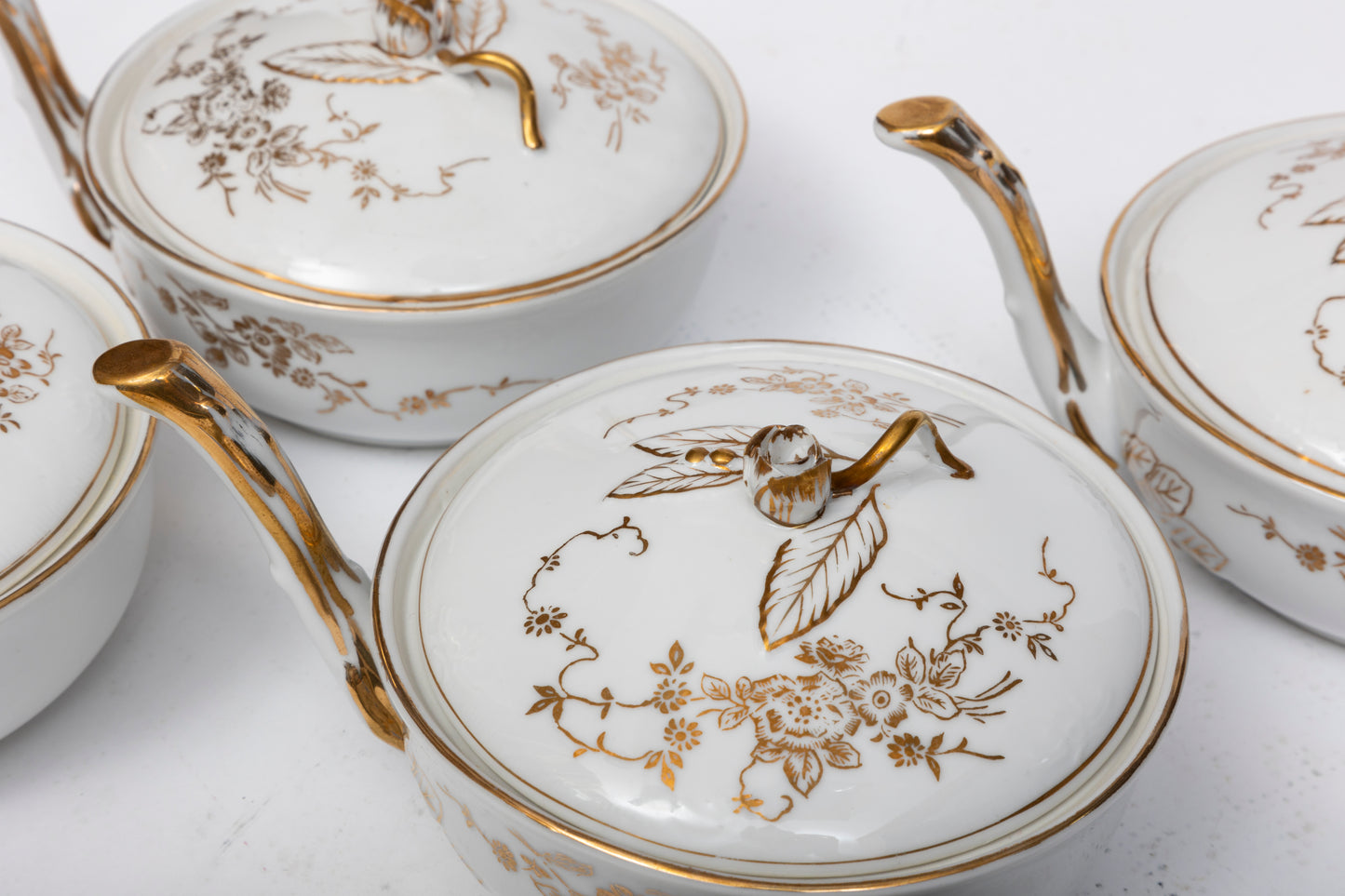 Porcelain Lidded Soup Bowls - Set Of 6