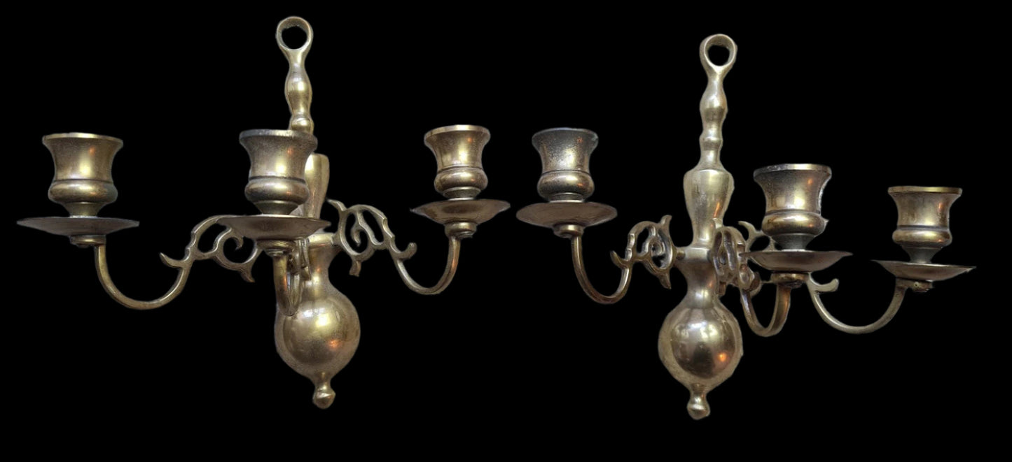 Pair of Vintage Brass Wall Sconces - Candle Holder