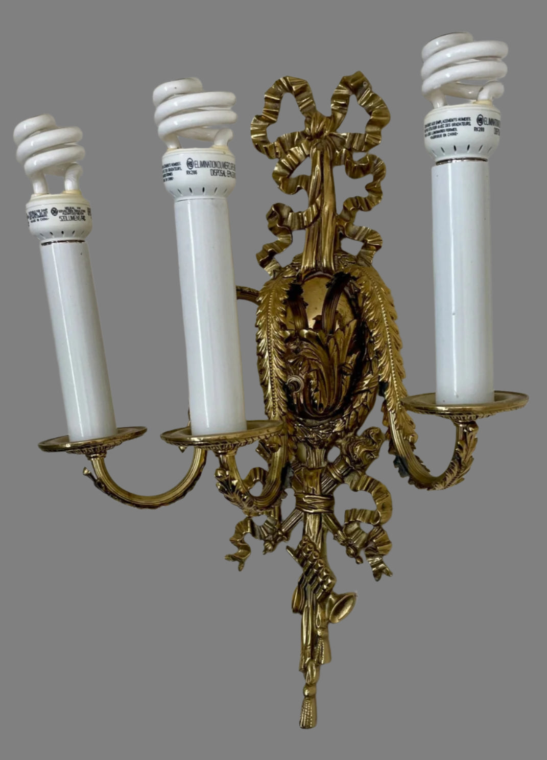 French Style, Vintage Brass Three Lights Sconce