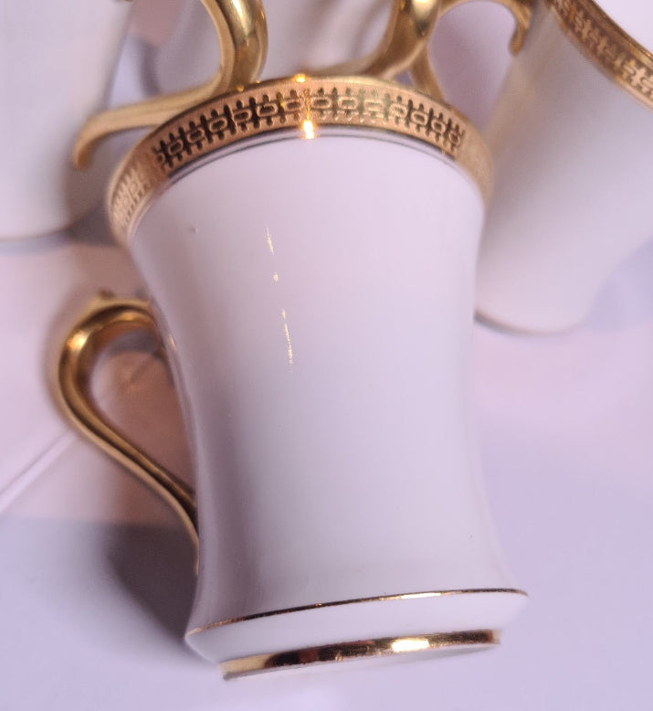 Elegant GDA France - CH Field Haviland Limoges Four Demitasse Cups and Saucers with Gold Trim, c. 1990