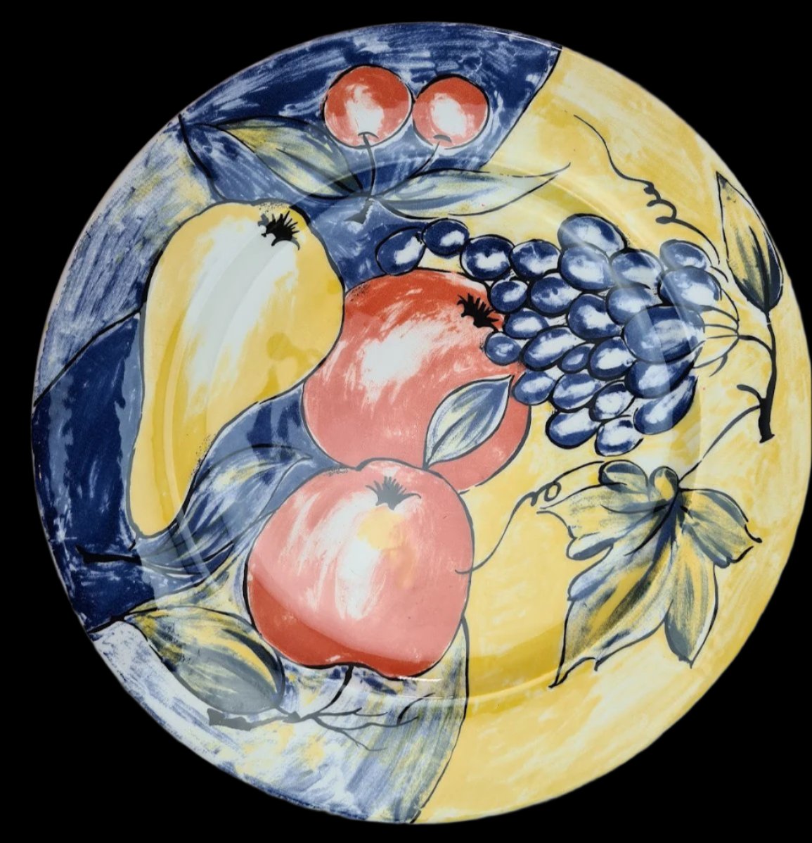 Vintage Handpainted and Glazed For Pier 1 in Italy Fruit Dinner-Salad Plates, Set of 4