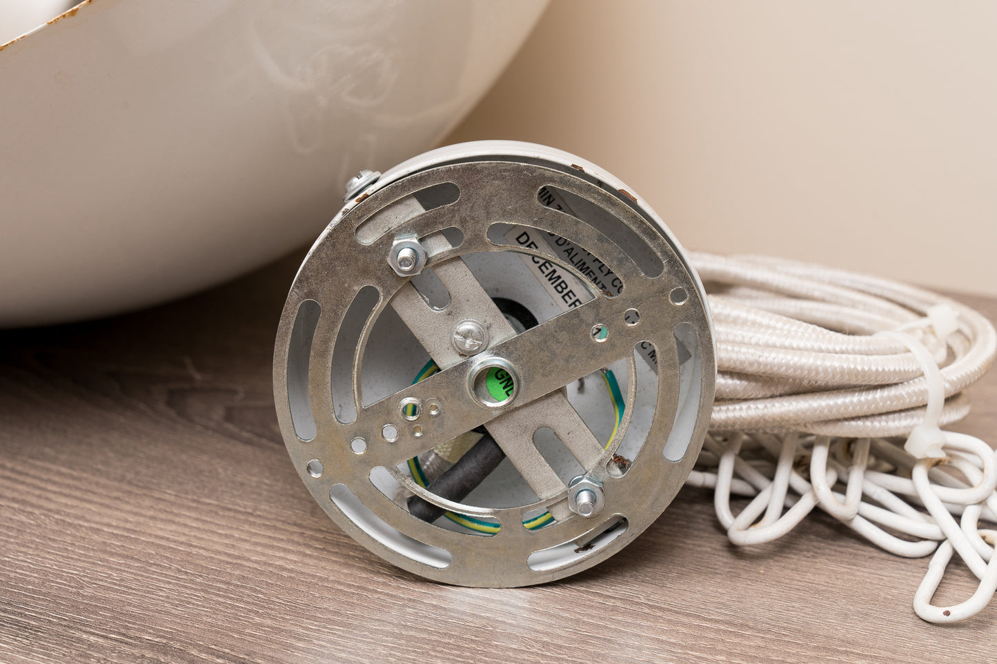 Enameled White Metal Dome Light Fixture