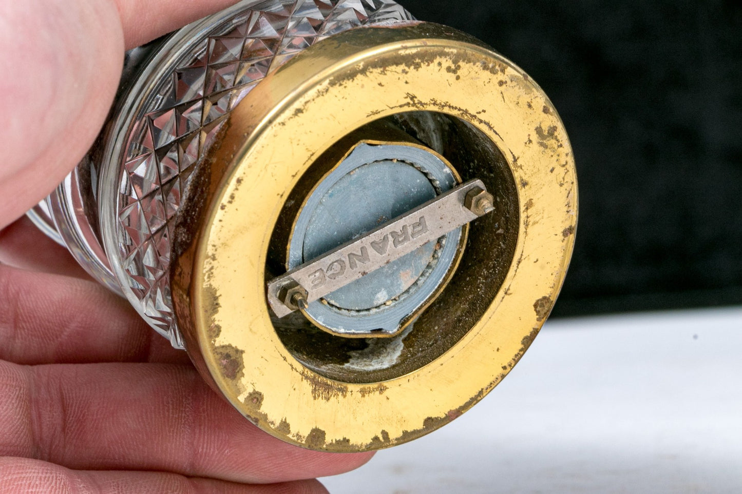 Pair Of French Crystal And Brass Salt And Pepper Shakers