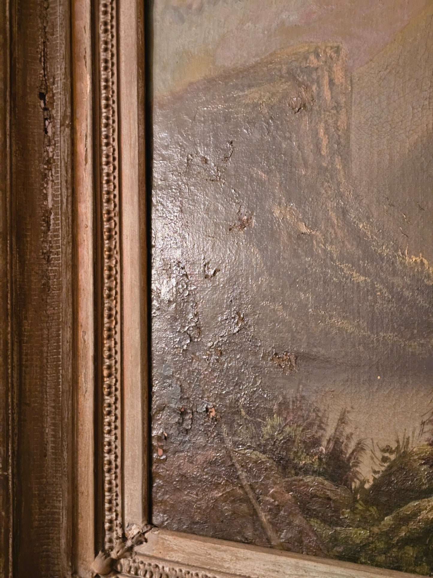 Very Large Antique Mountain Landscape Painting, Oil on Canvas, c. 1900, Antique Frame