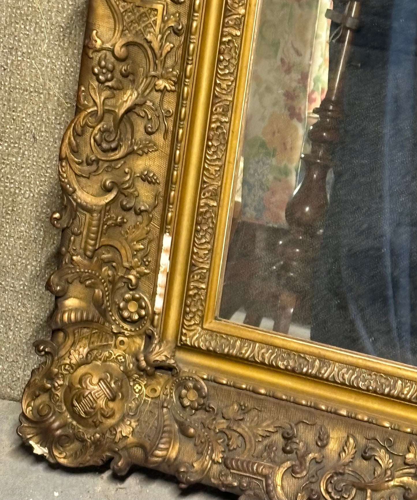 Stunning Antique Carved Gold Ornate Wood Frame Mirror 53" X 41"