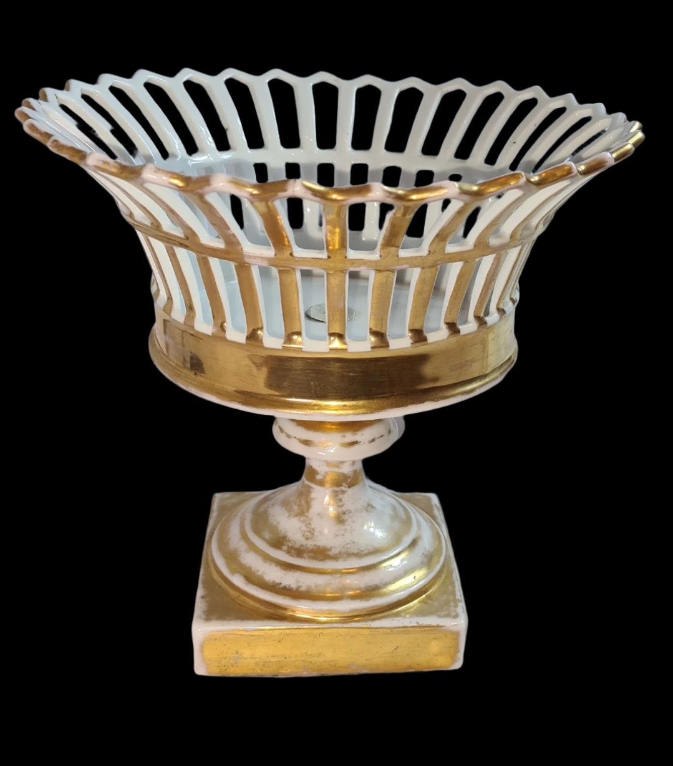 Antique Porcelain de Paris Gilt Decorated Pedestal Fruit Bowl