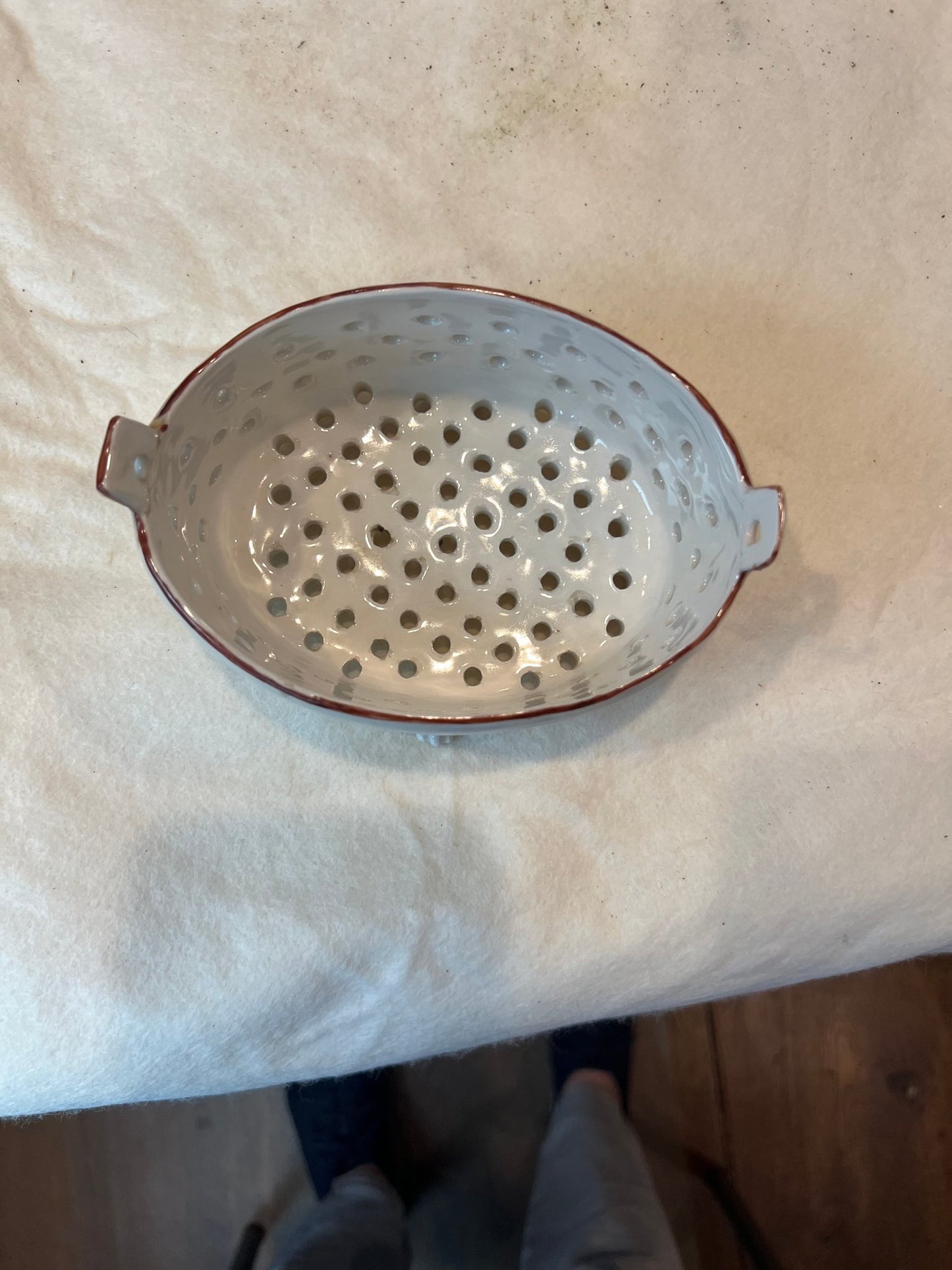 Vintage Hand Painted Italian Pottery, Footed Berry Strainer - Charming Piece! - Signed "Italy"