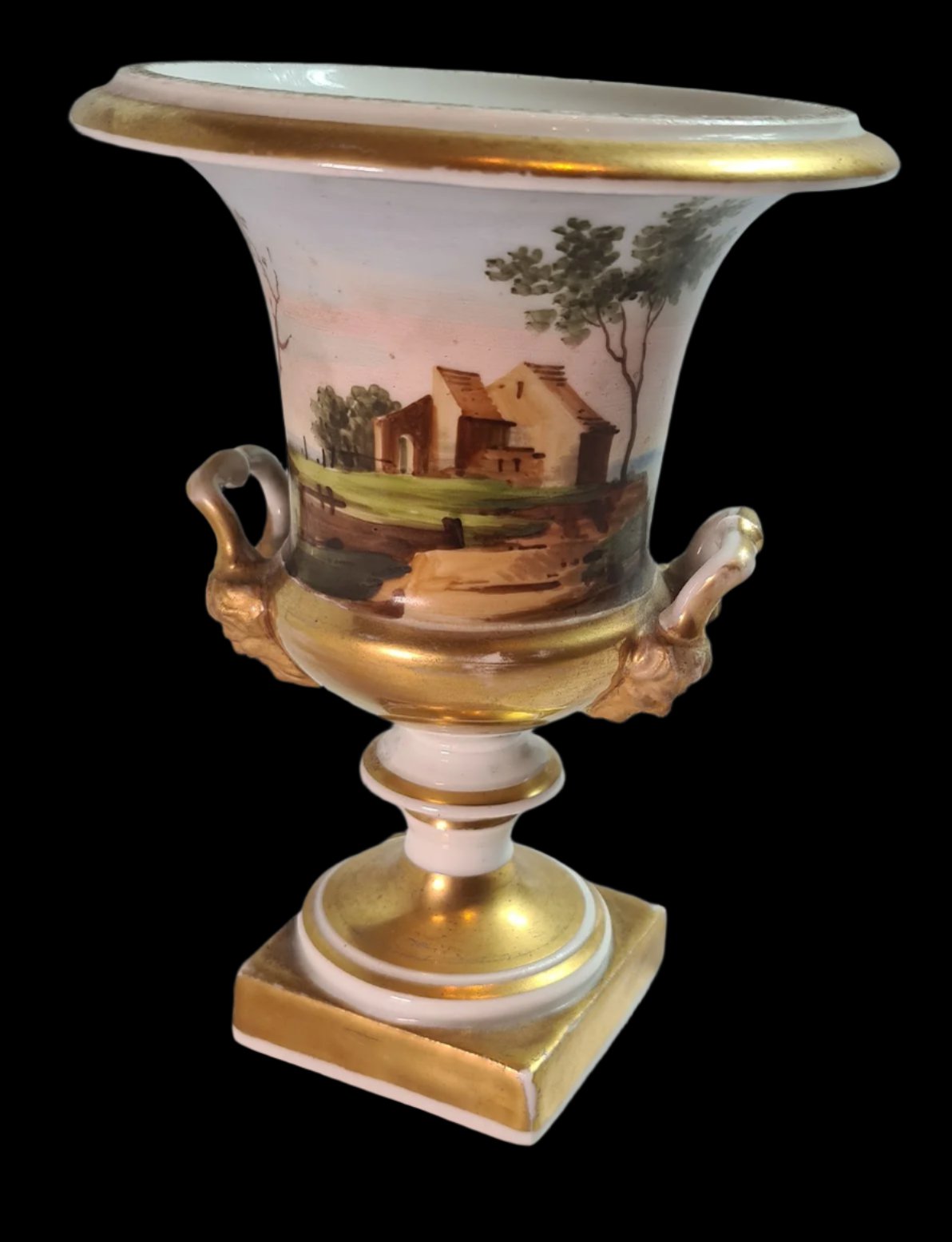 Antique 19th Century Urn, Porcelain de Paris Hand Painted and Gilded