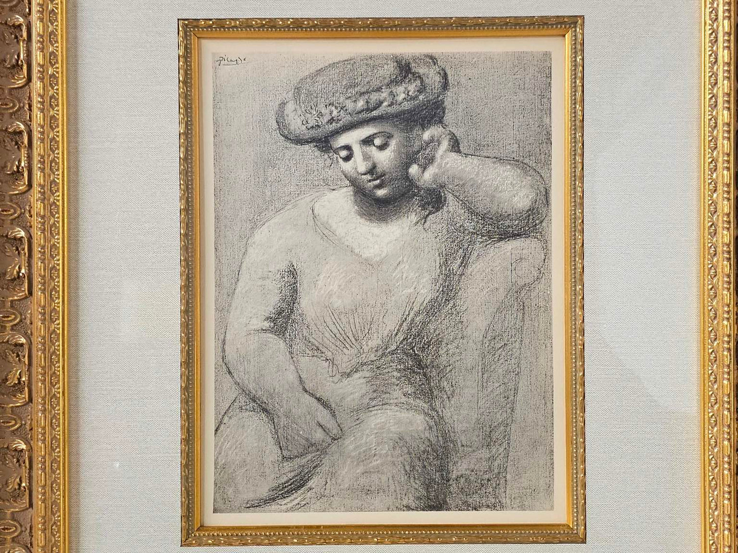 Original 1930 Pablo Picasso (1881-1973) "Femme Au Chapeau" Gallery Framed Lithograph W/COA