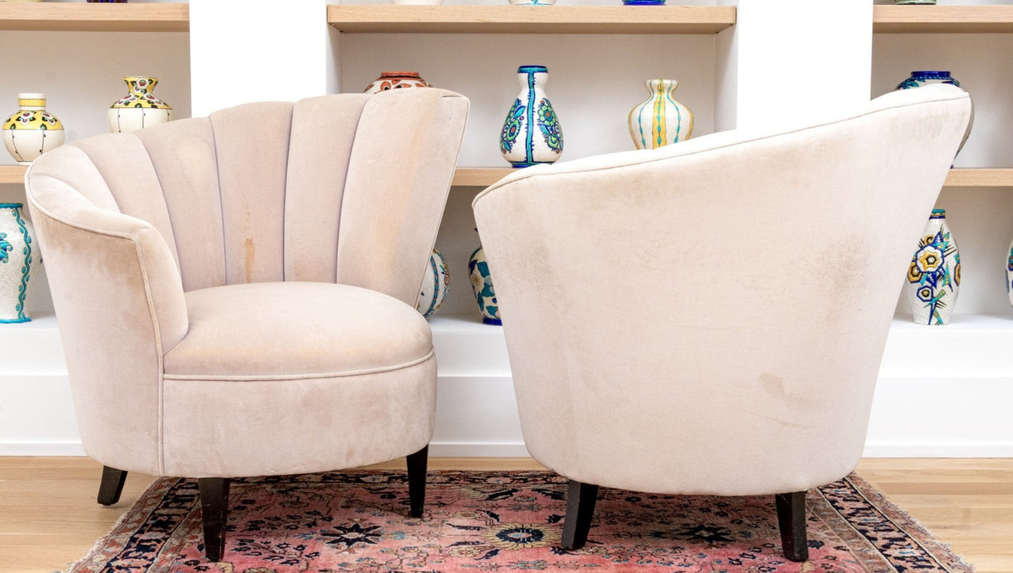Fabulous Pair of Curved Channel Back Accent Chairs in Glamorous Art Deco flare