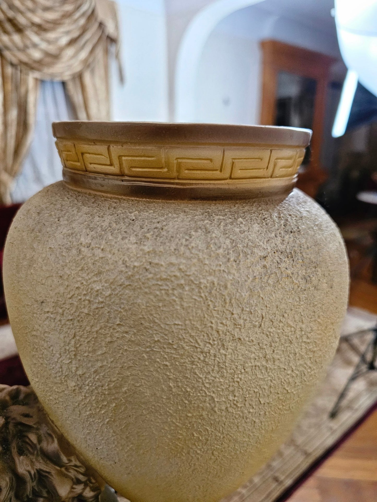 Spectacular Large Italian Plaster Pedestal And Vase