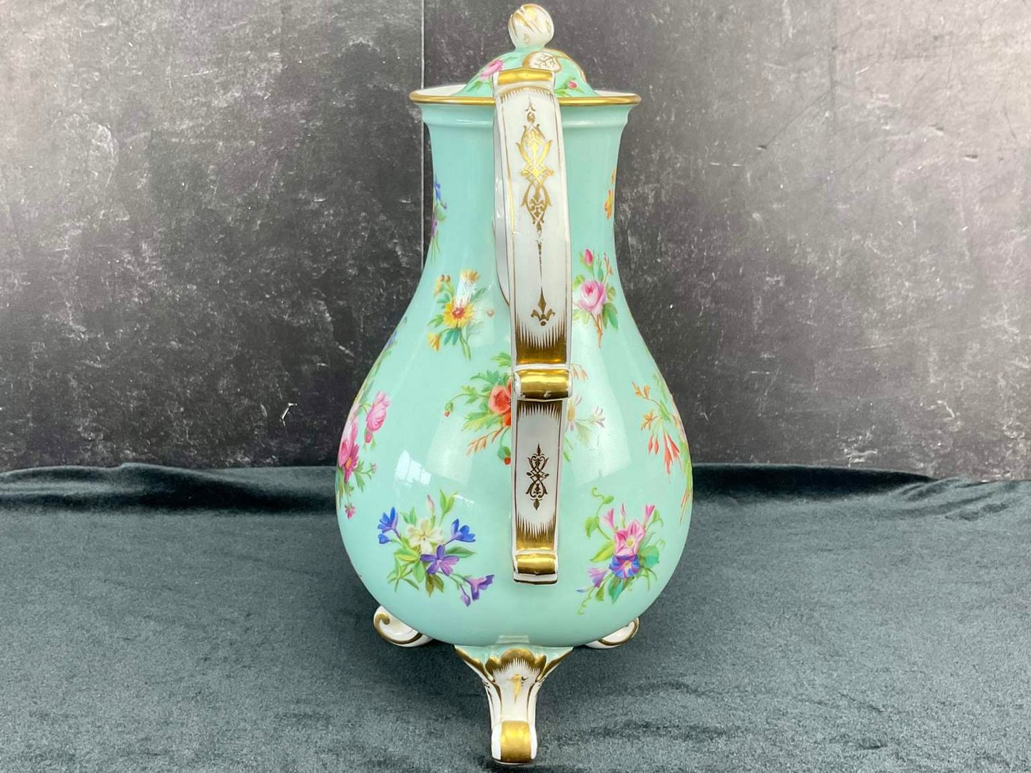 Antique Porcelain de Paris Pink Edme Samson et Cie Floral Footed Bowl & Turquoise Boyer Teapot