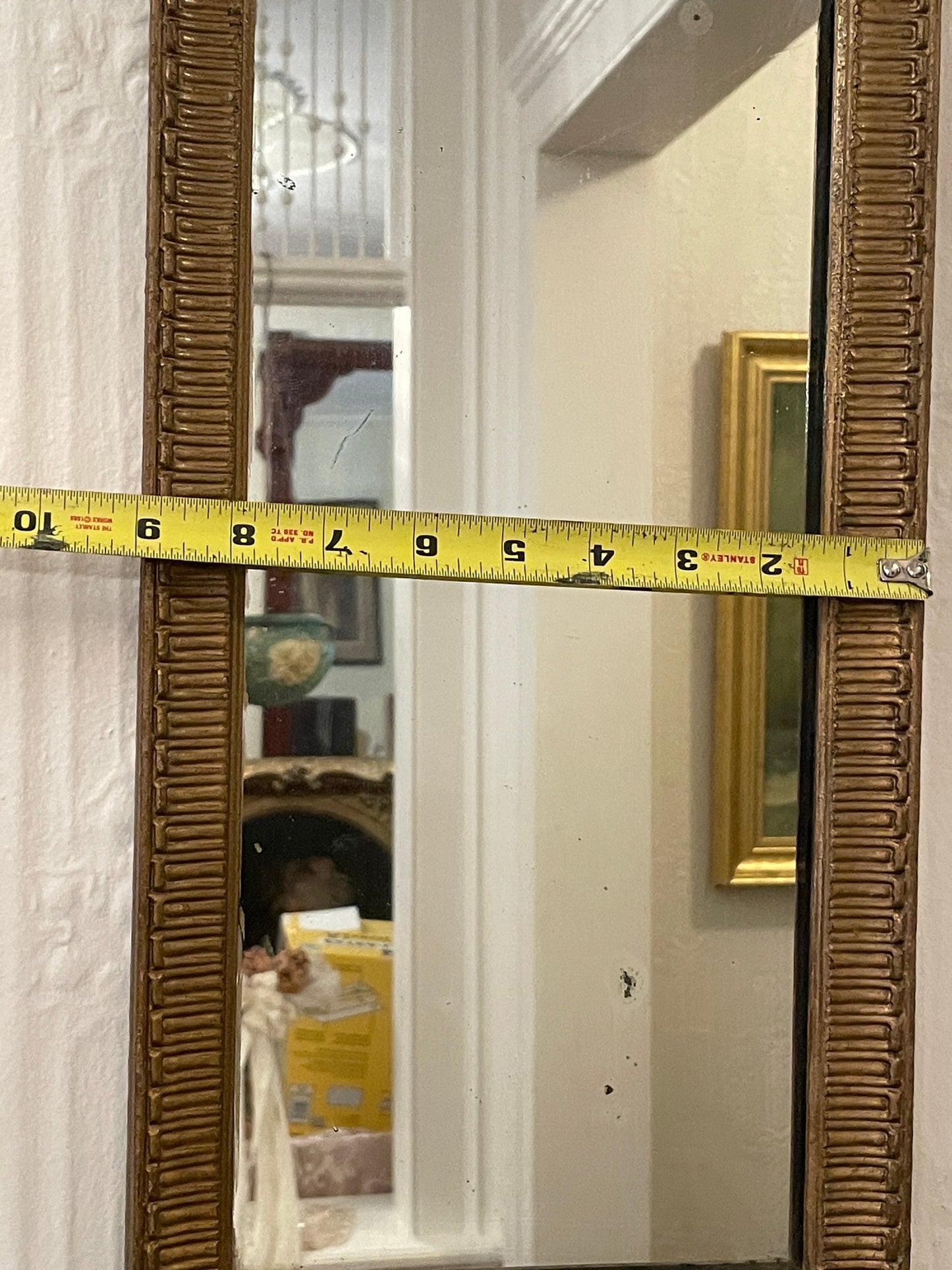 Antique Decorative Mirror With Hand Painted Top Panel.