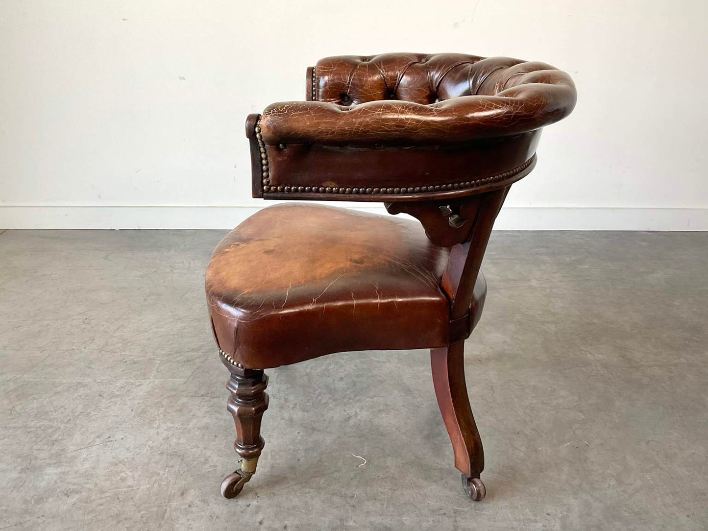 Antique Victorian Leather & Mahogany Library Chair