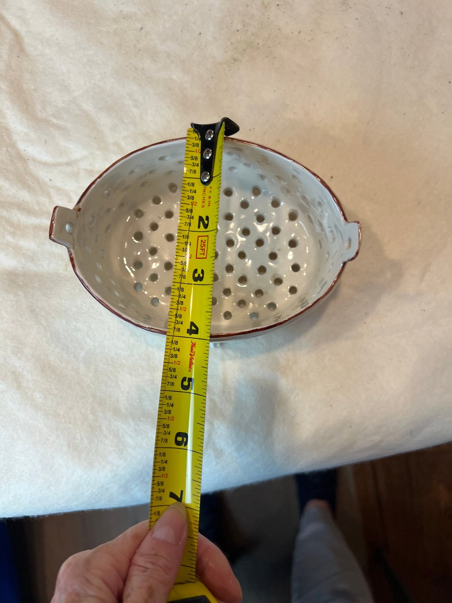 Vintage Hand Painted Italian Pottery, Footed Berry Strainer - Charming Piece! - Signed "Italy"