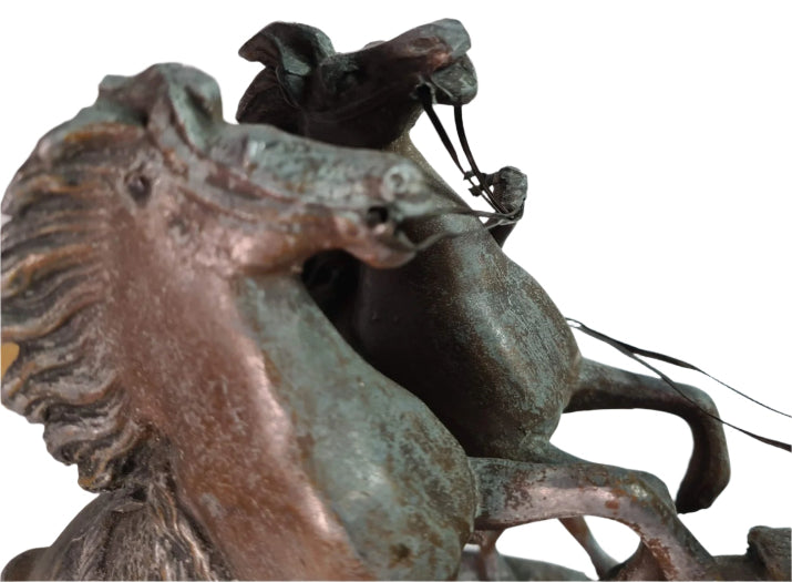 Rare Mantle Clock with Horses and Trainer, "Fabrication Francaise Paris France" Seal