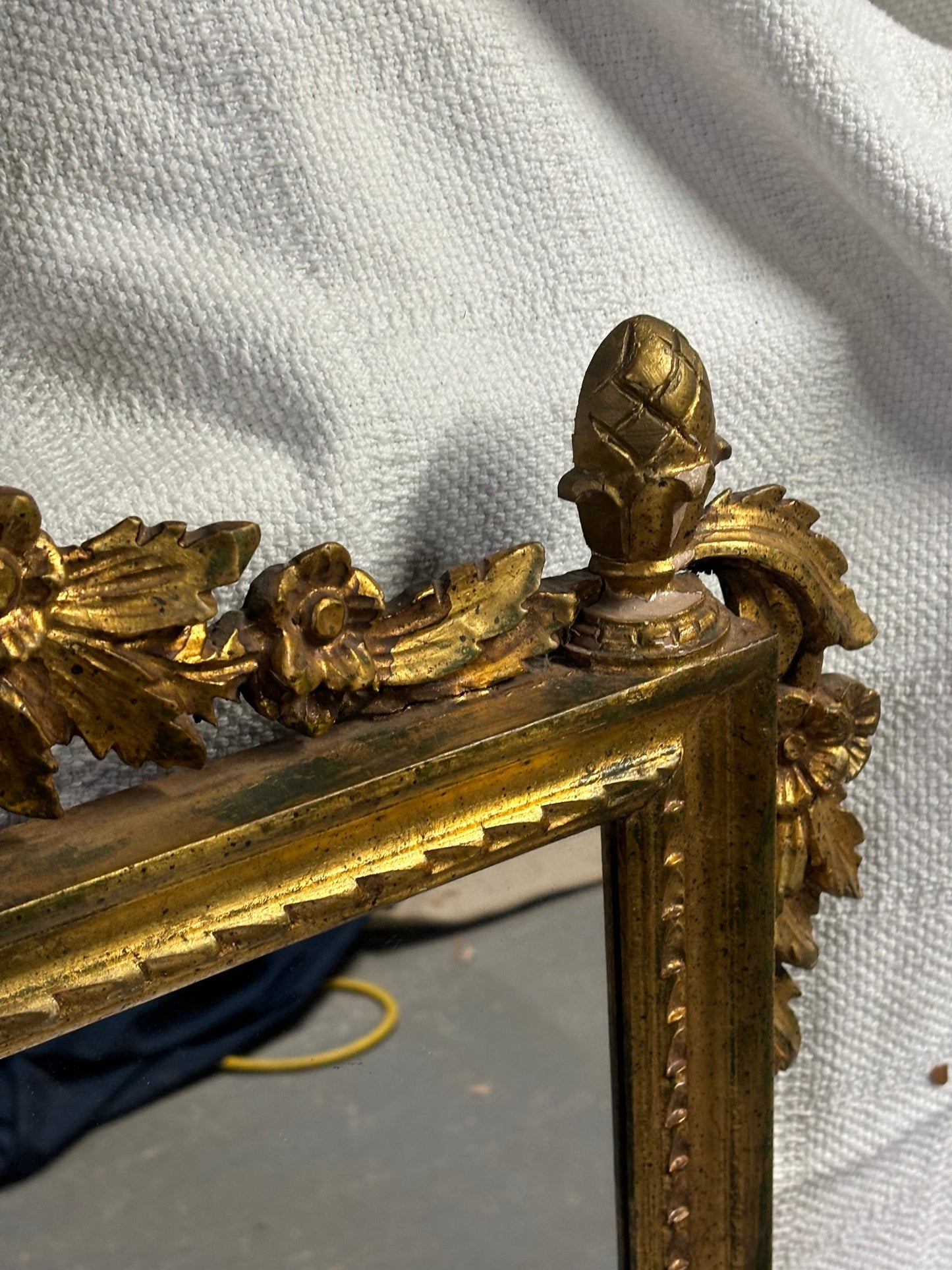 Beautifully Decorated Late 1800 Antique Carved Wooden Mirror, Large