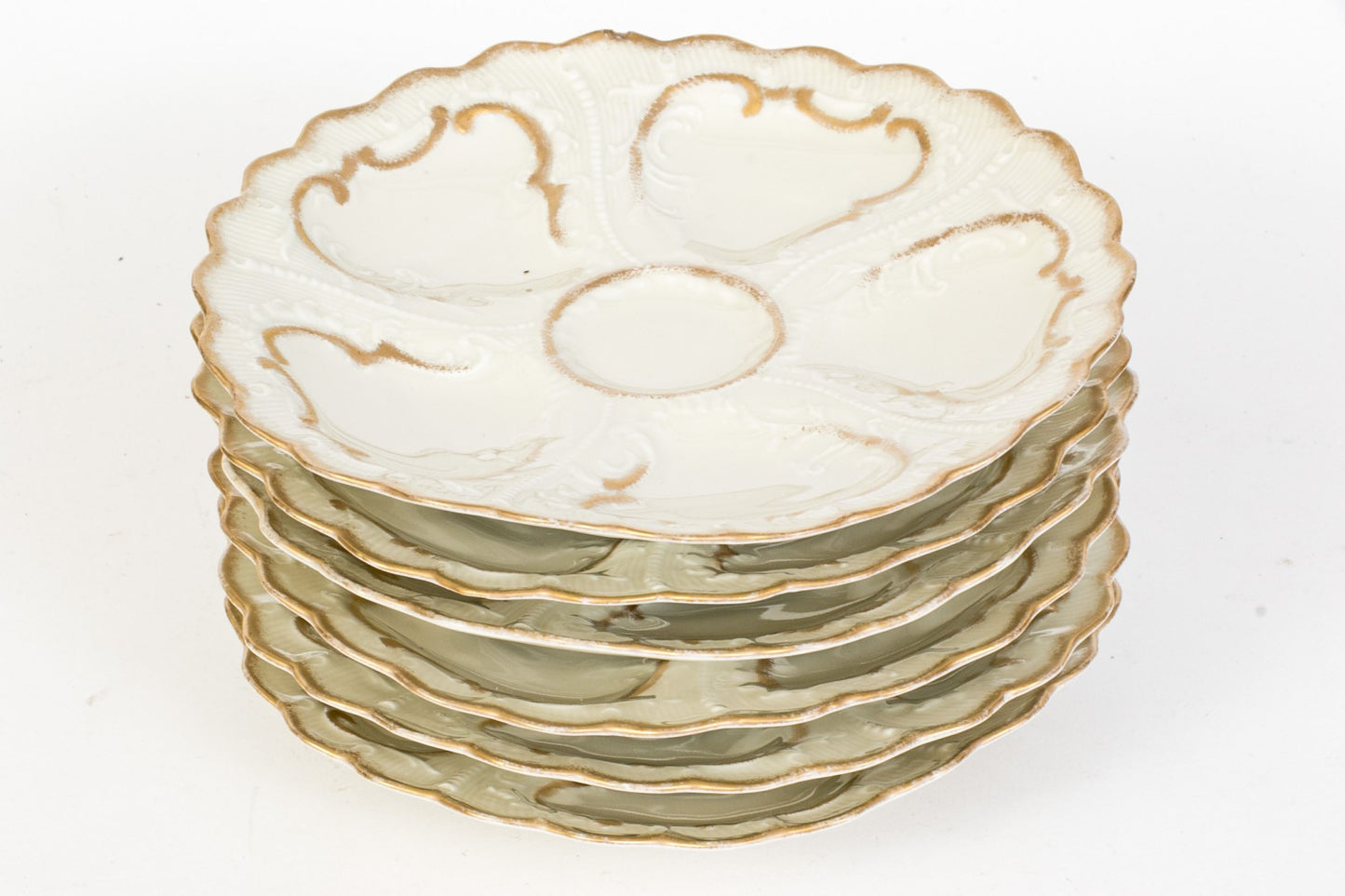 Set Of Six Antique Oyster Plates, Probably French