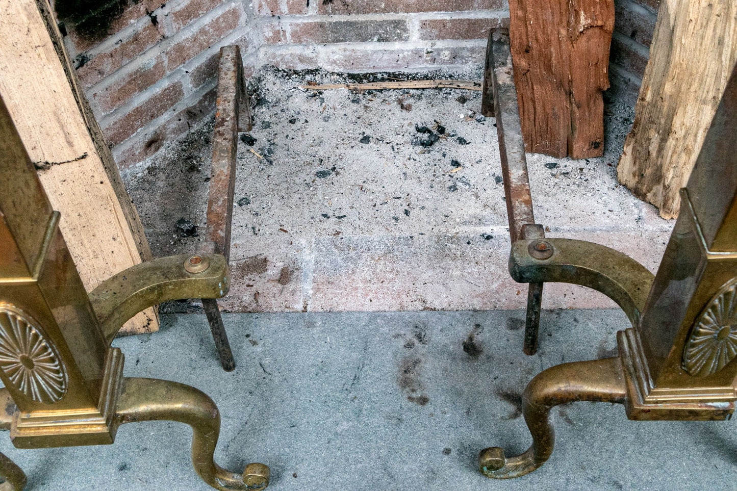 A wonderful collection of antique brass fireplace accessories