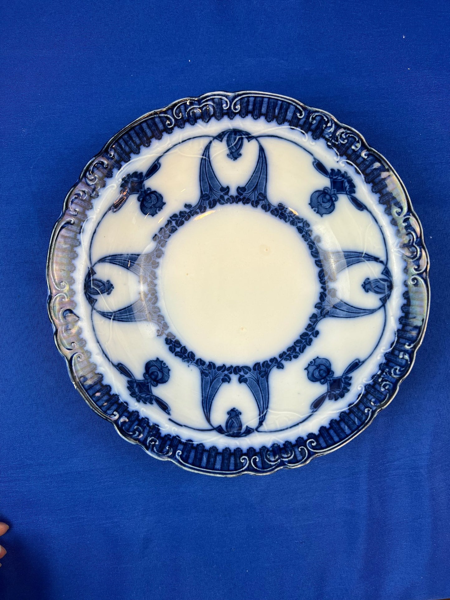 Antique Wood & Sons Caronia Royal Blue Semi-Porcelain Rimmed Bowl - Signed On Base