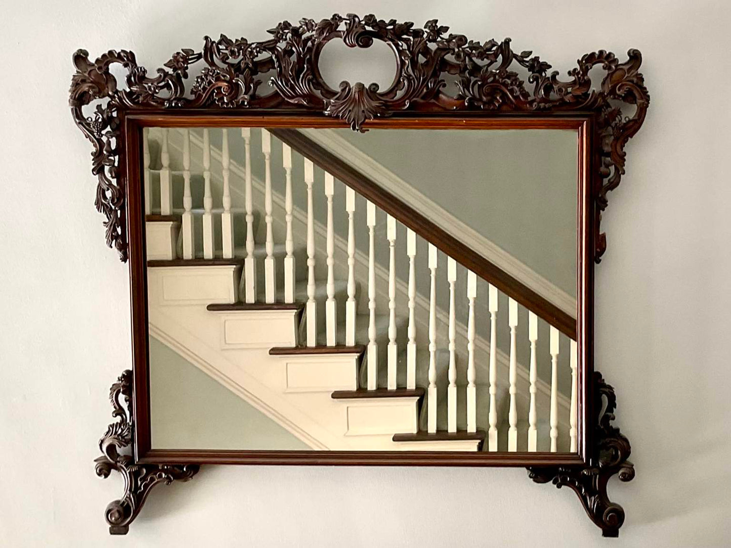 Vintage Dark Wood Baroque Style Mirror