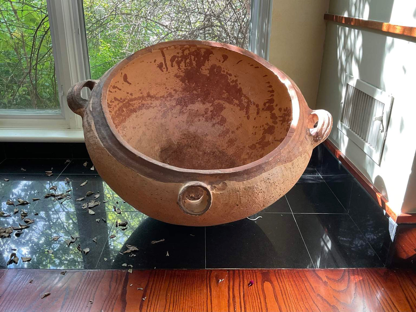 Large Antique Terracotta Vessel with Spout & Handles