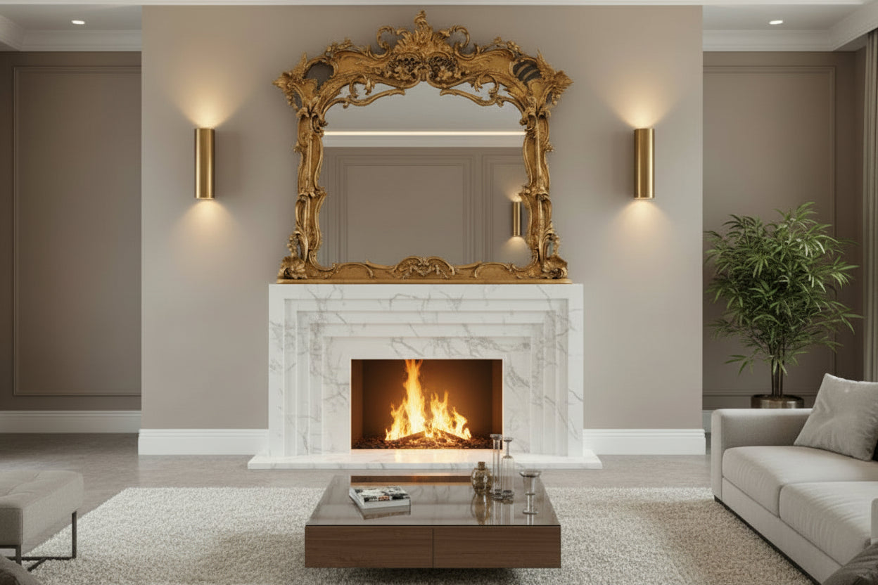 Very Large Antique Mirror, Featuring An Ornate Gilt Frame In The Louis XV Style, late 1800