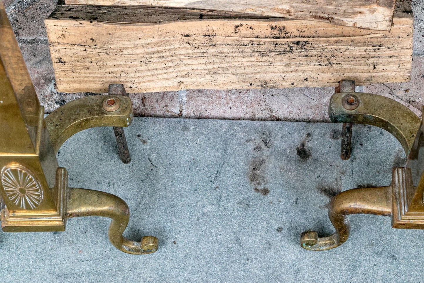 A wonderful collection of antique brass fireplace accessories