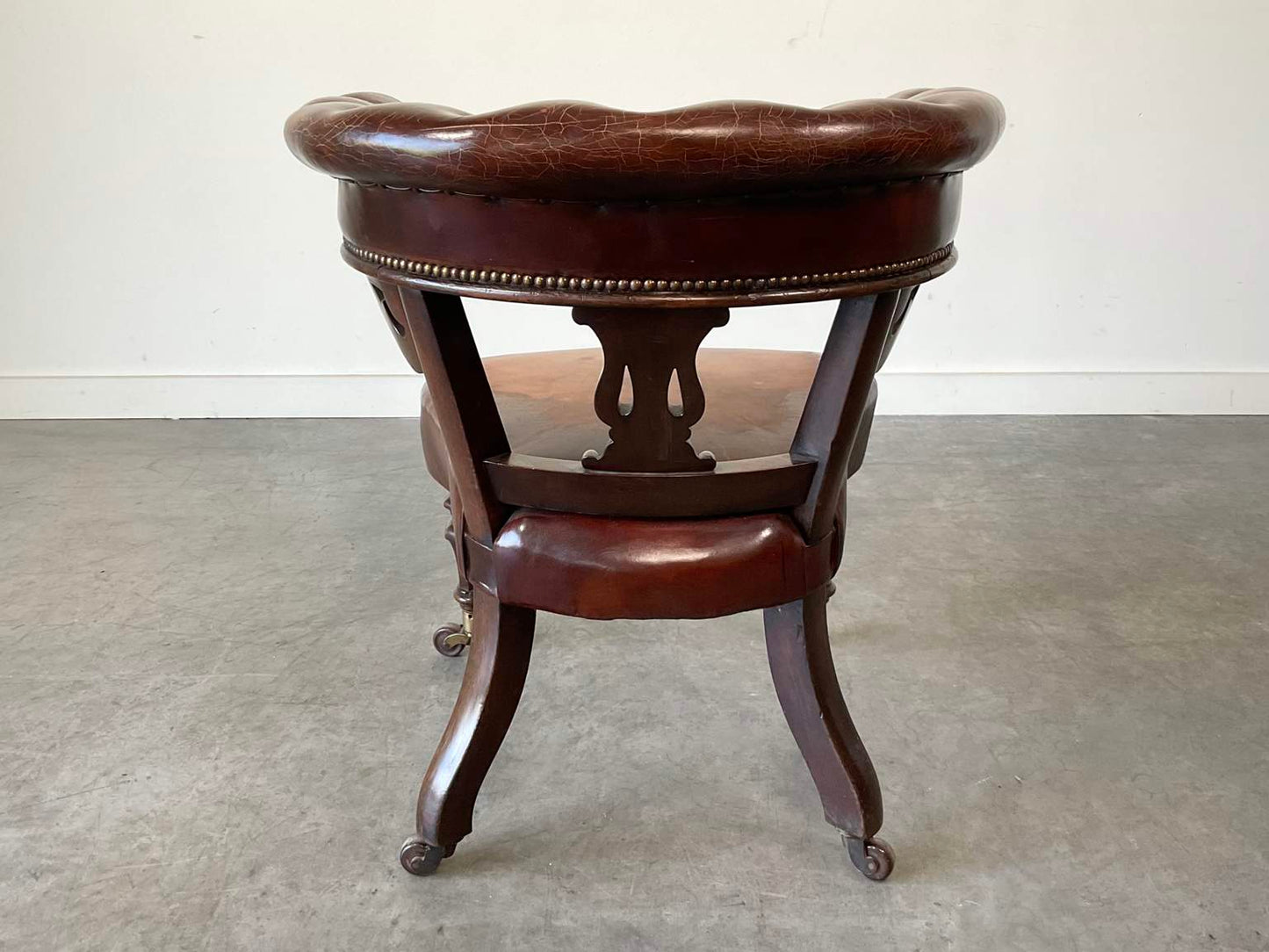 Antique Victorian Leather & Mahogany Library Chair