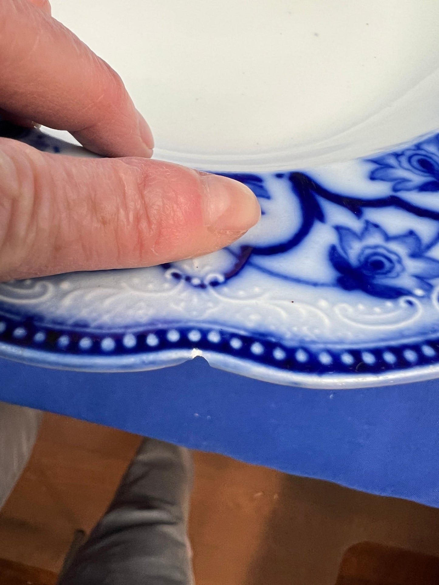 Antique Grindley Haddon Flow Blue Rimmed Bowl - Signed On Base
