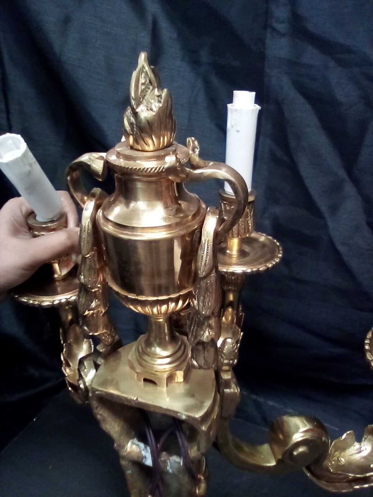Magnificent Large Brass Ornate Wall Sconce With 3 Fixtures