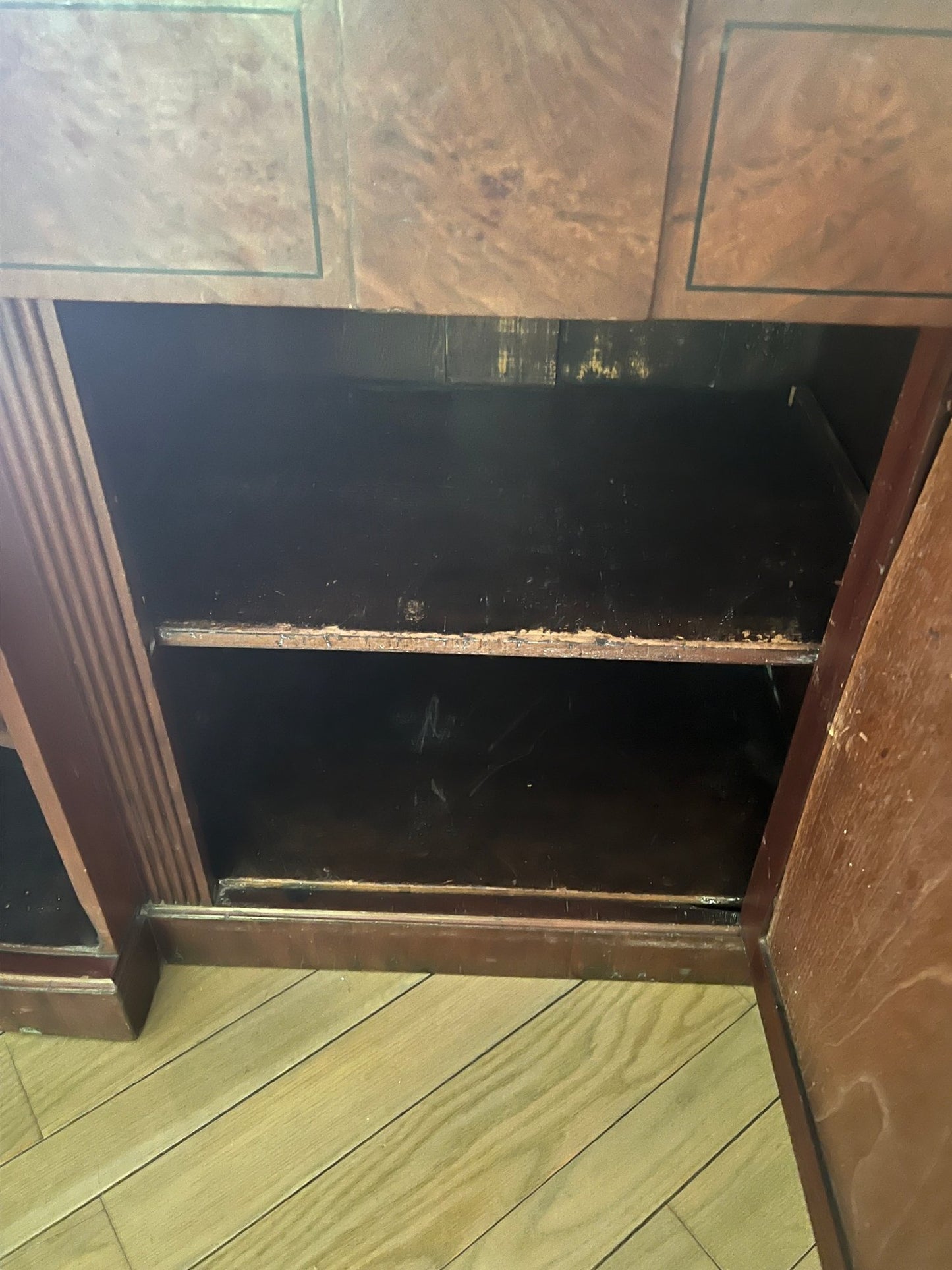 Vintage Mahogany Sideboard with high brass gallery rail and recessed center cabinet