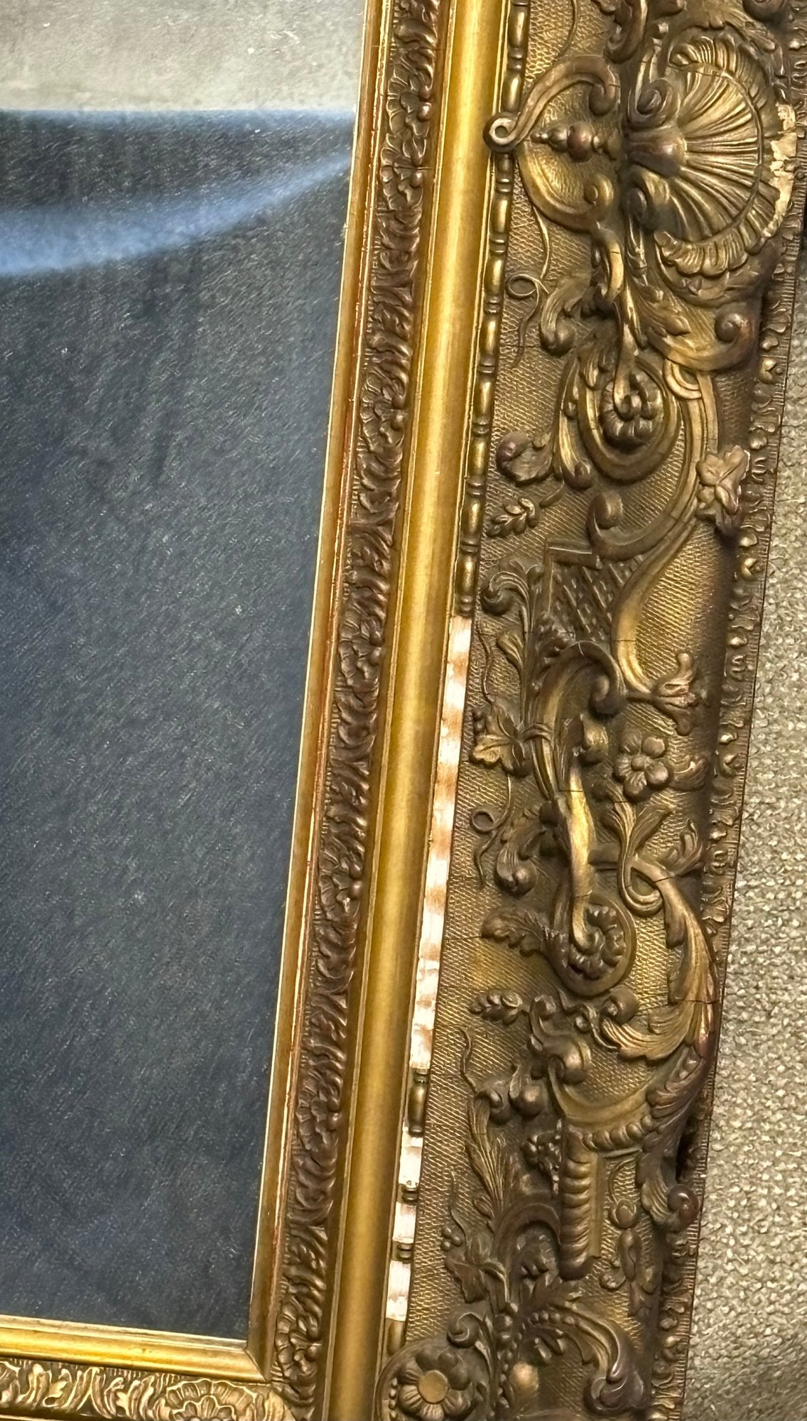 Stunning Antique Carved Gold Ornate Wood Frame Mirror 53" X 41"