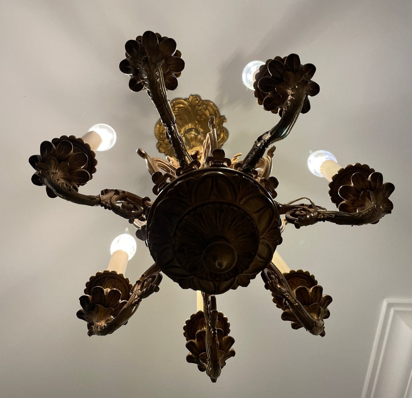 Fabulous Vintage French Brass Chandelier with Six Arms