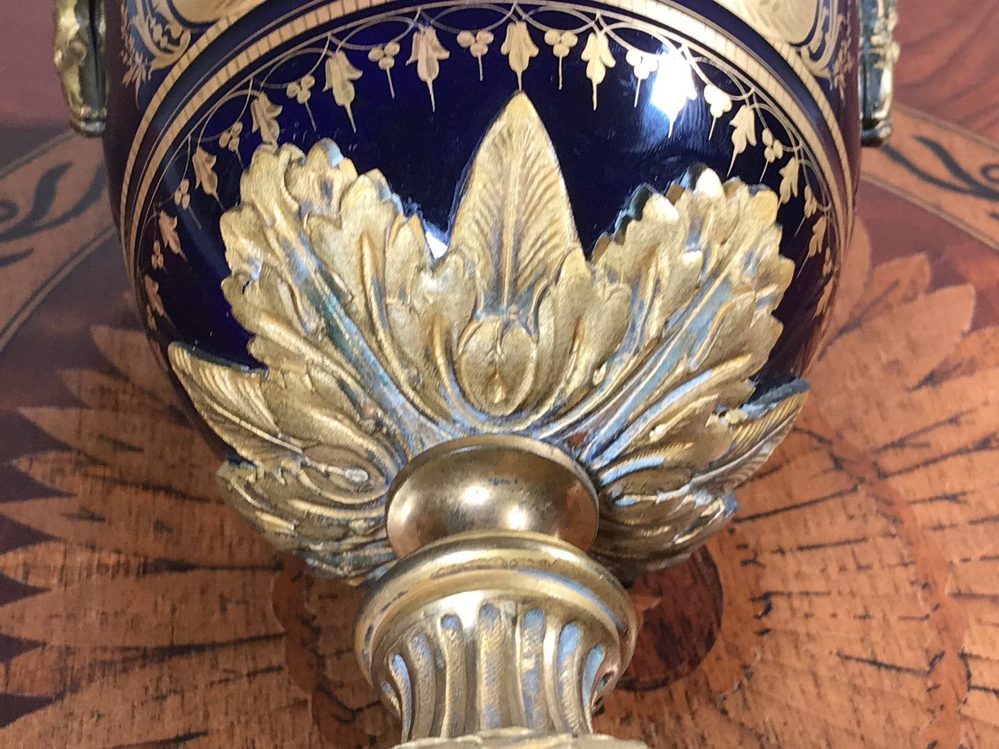 Spectacular French Sevres Urn with Lid on Gilded Bronze Ormolu Stand 1763