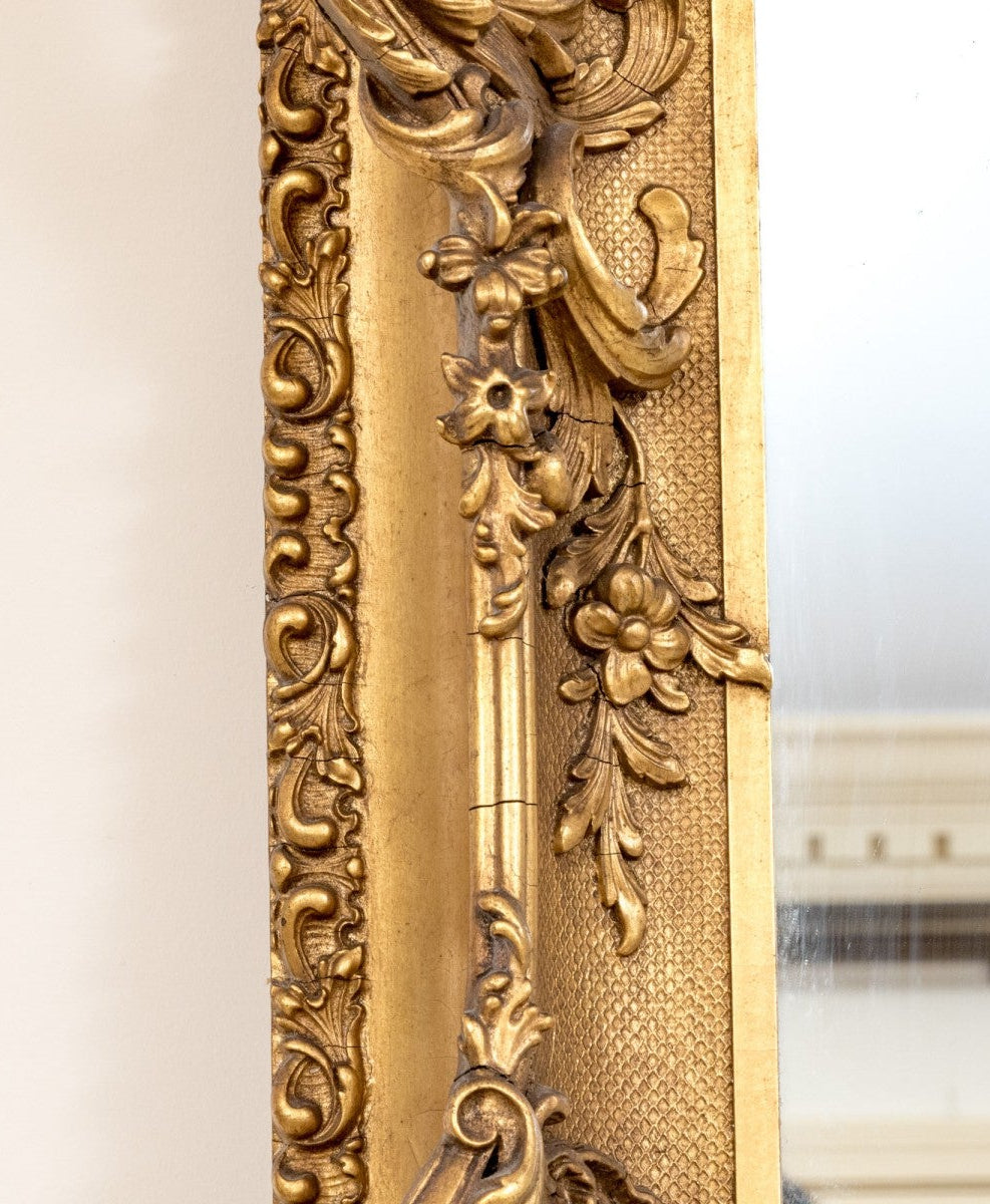 Large Victorian Rococo Revival Giltwood Wall Mirror, c. 1880, Ornately Carved Louis XV Style
