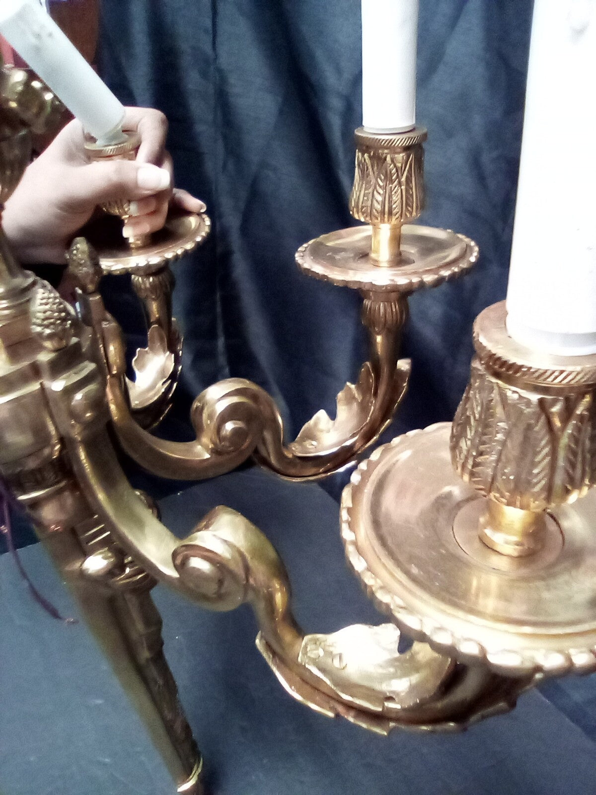 Magnificent Large Brass Ornate Wall Sconce With 3 Fixtures
