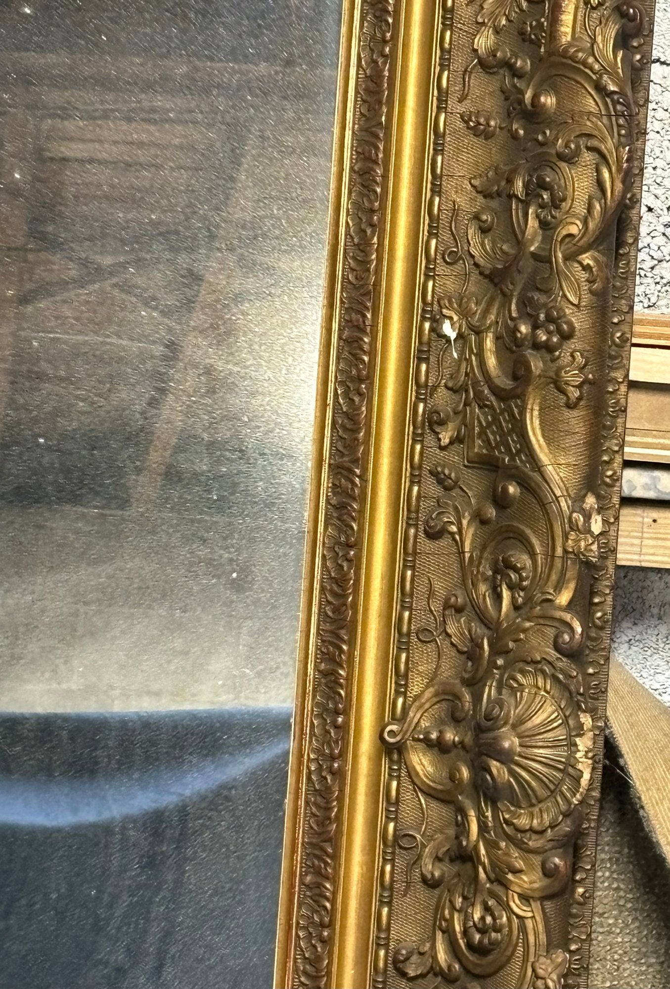 Stunning Antique Carved Gold Ornate Wood Frame Mirror 53" X 41"