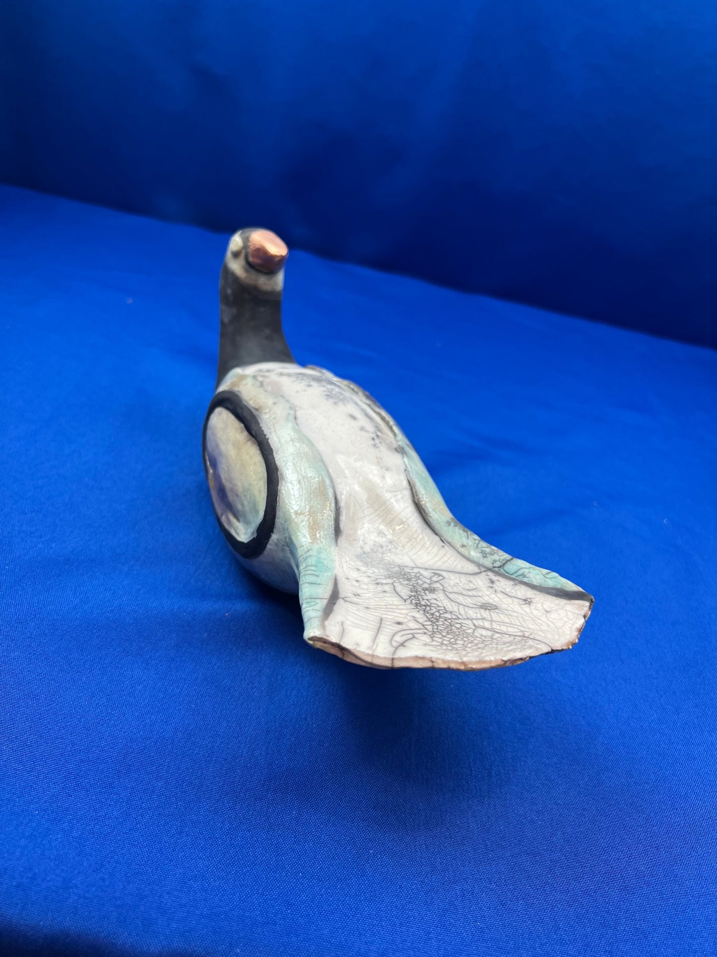 Beautiful Rare Vintage Handmade Crackle Glaze Pottery Bird - Signed