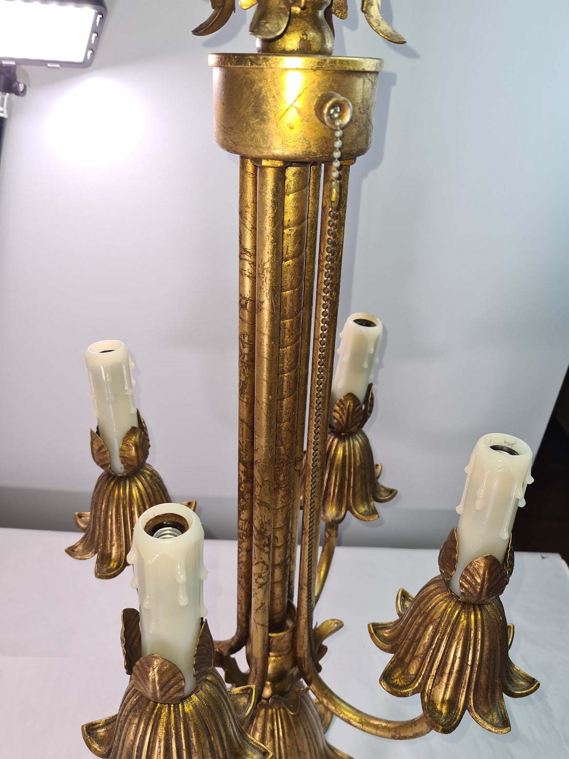 Unique French Gilded Bronze 5 Light Antique Chandelier
