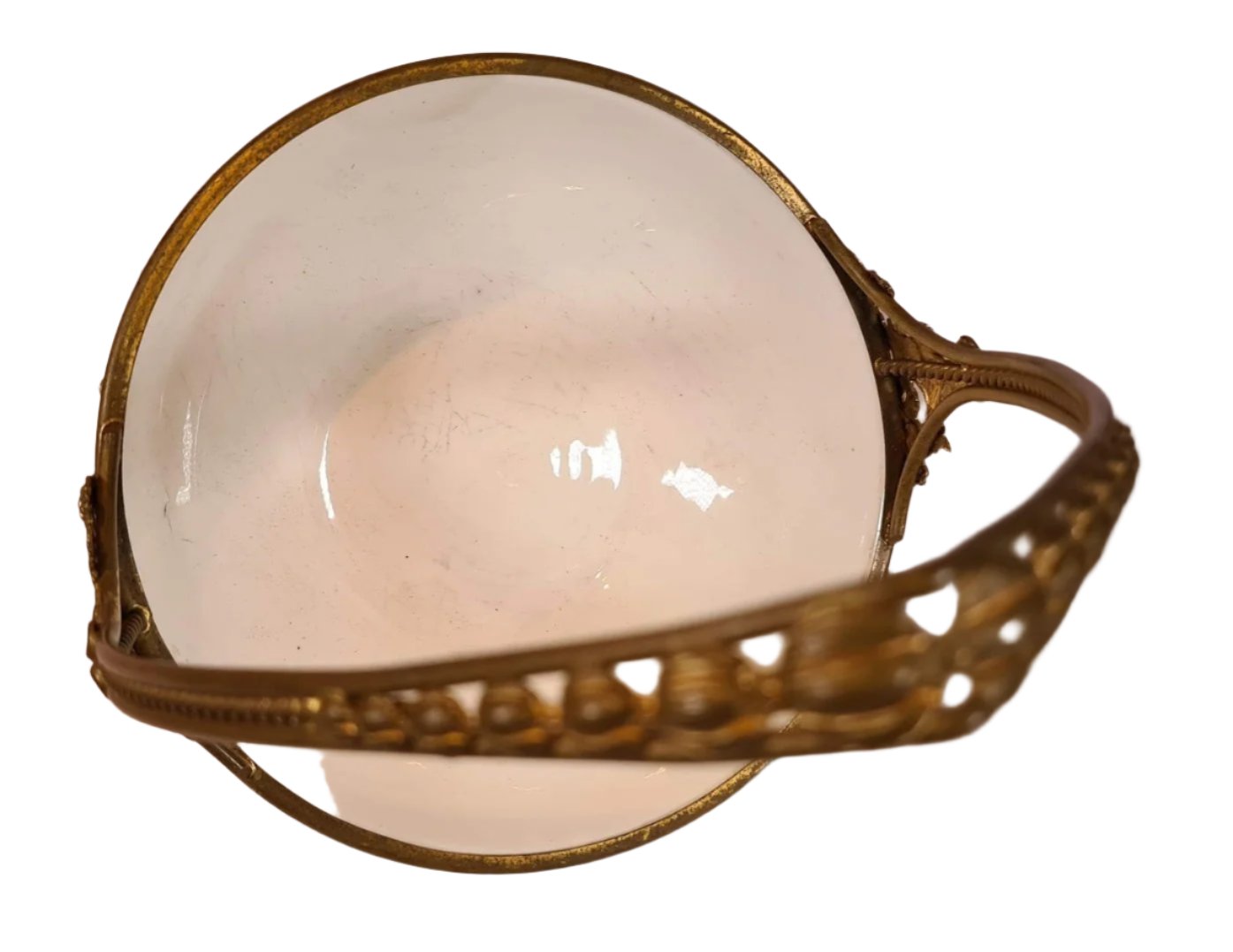 Antique Ornated Glass Basket with Brass Handle/Stand