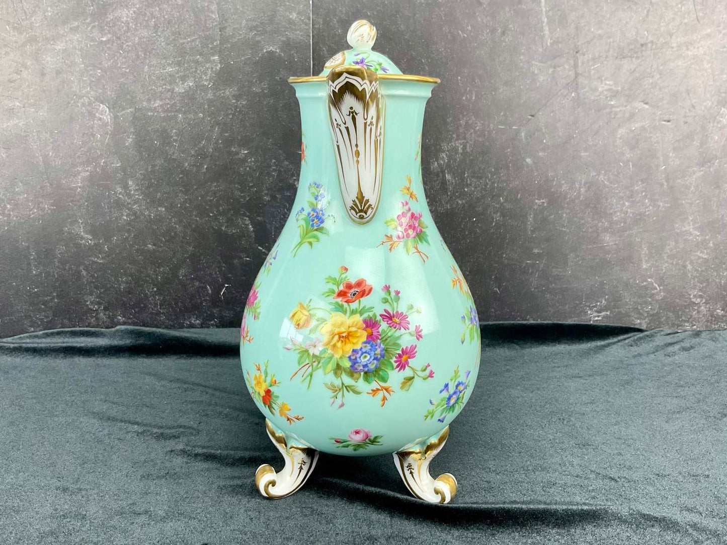 Antique Porcelain de Paris Pink Edme Samson et Cie Floral Footed Bowl & Turquoise Boyer Teapot