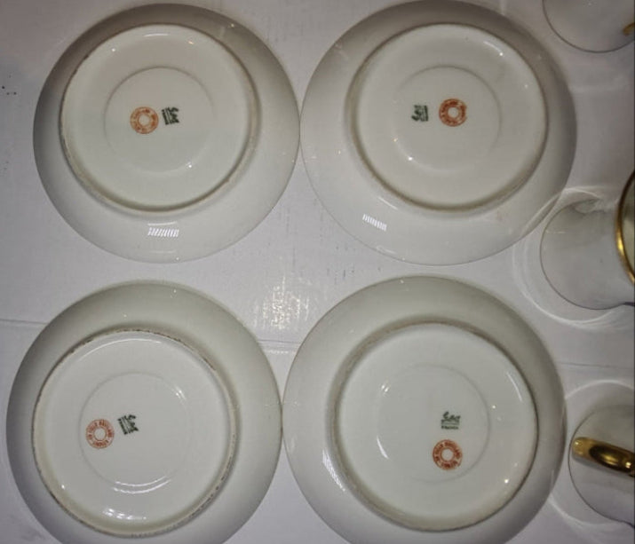 Elegant GDA France - CH Field Haviland Limoges Four Demitasse Cups and Saucers with Gold Trim, c. 1990