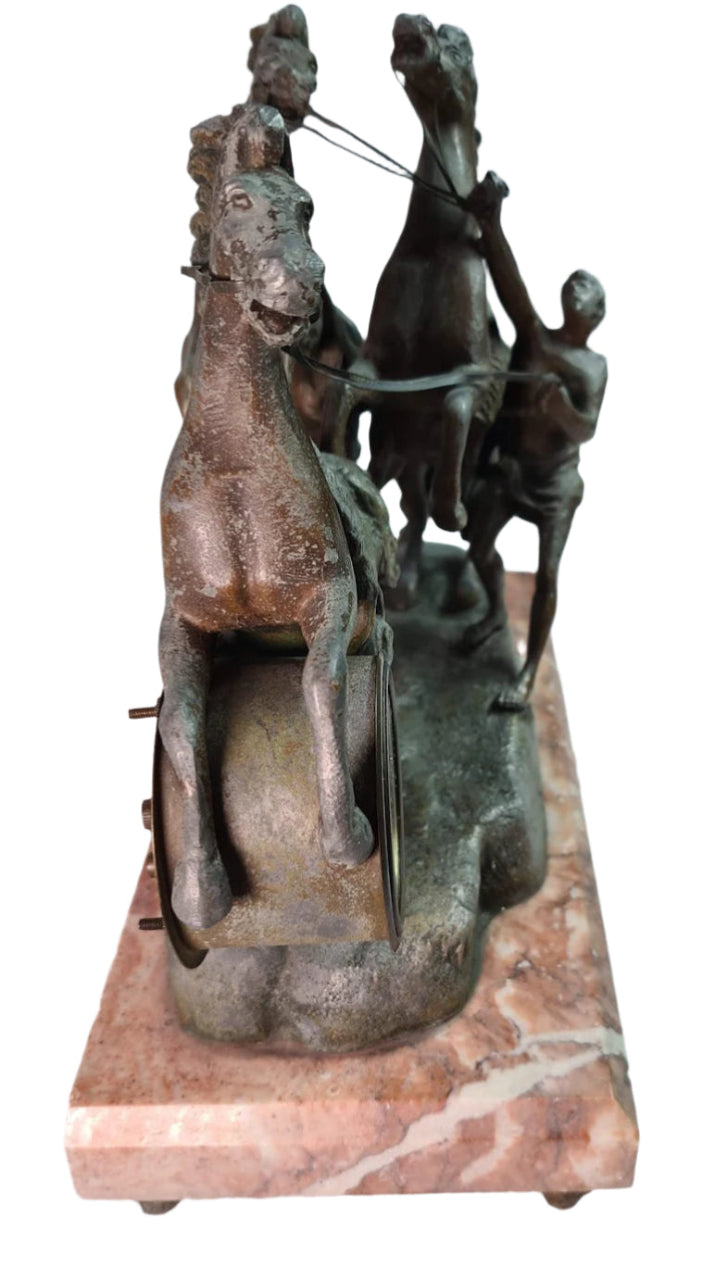 Rare Mantle Clock with Horses and Trainer, "Fabrication Francaise Paris France" Seal